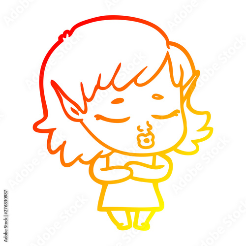 warm gradient line drawing shy cartoon elf girl