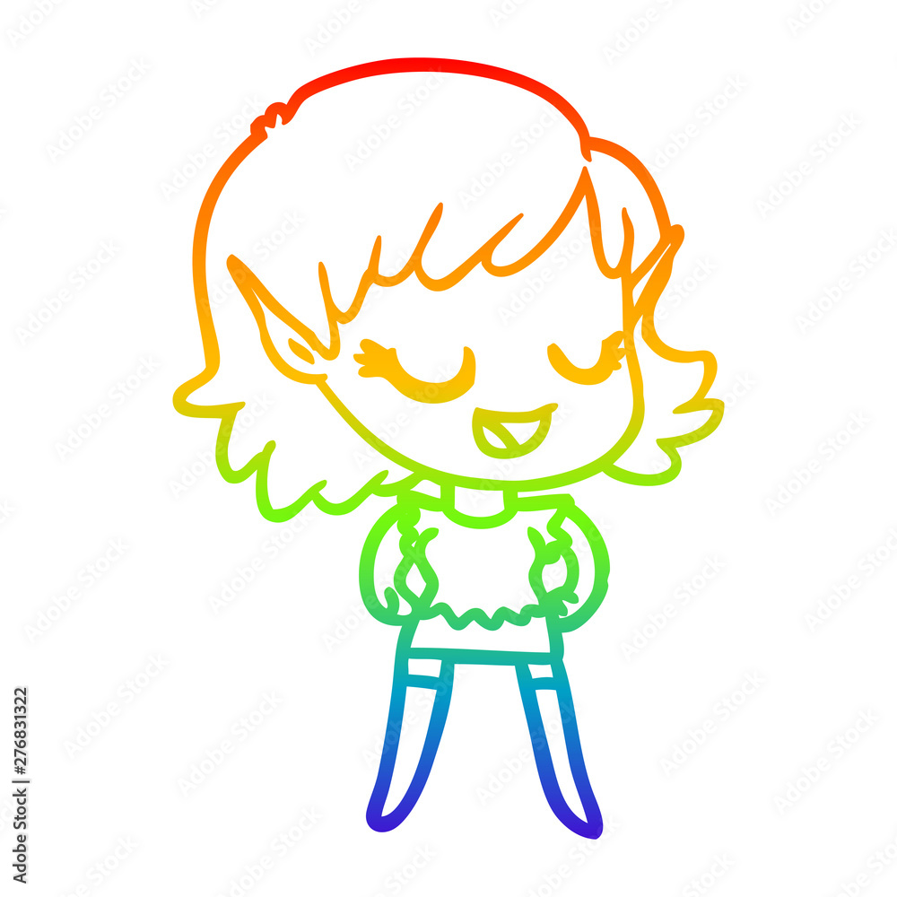 rainbow gradient line drawing happy cartoon elf girl rainbow gradient line drawing happy cartoon elf girl