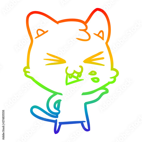 rainbow gradient line drawing cartoon cat hissing