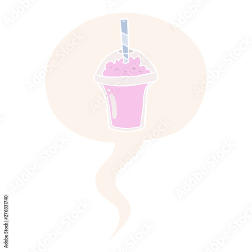 cartoon smoothie and speech bubble in retro style