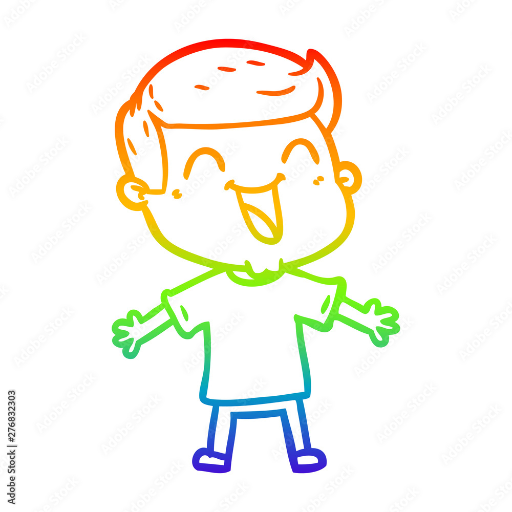 Fototapeta premium rainbow gradient line drawing cartoon happy man