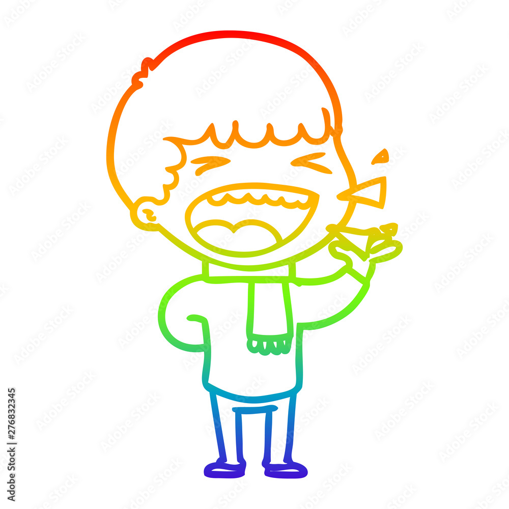 rainbow gradient line drawing cartoon laughing man