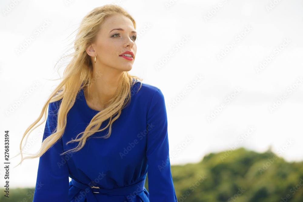 Fashion model wearing blue navy shirt