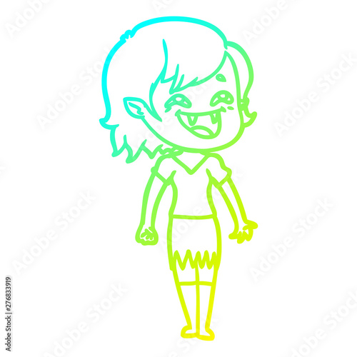 cold gradient line drawing cartoon laughing vampire girl