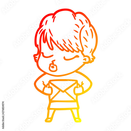 warm gradient line drawing cartoon woman with eyes shut
