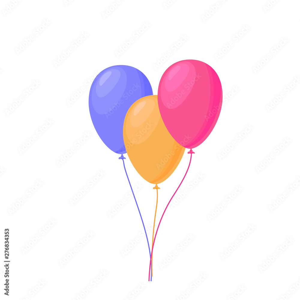 bunch of three colorful flying celebration balloons on white background. vector illustration. decoration for party banner, card, gift