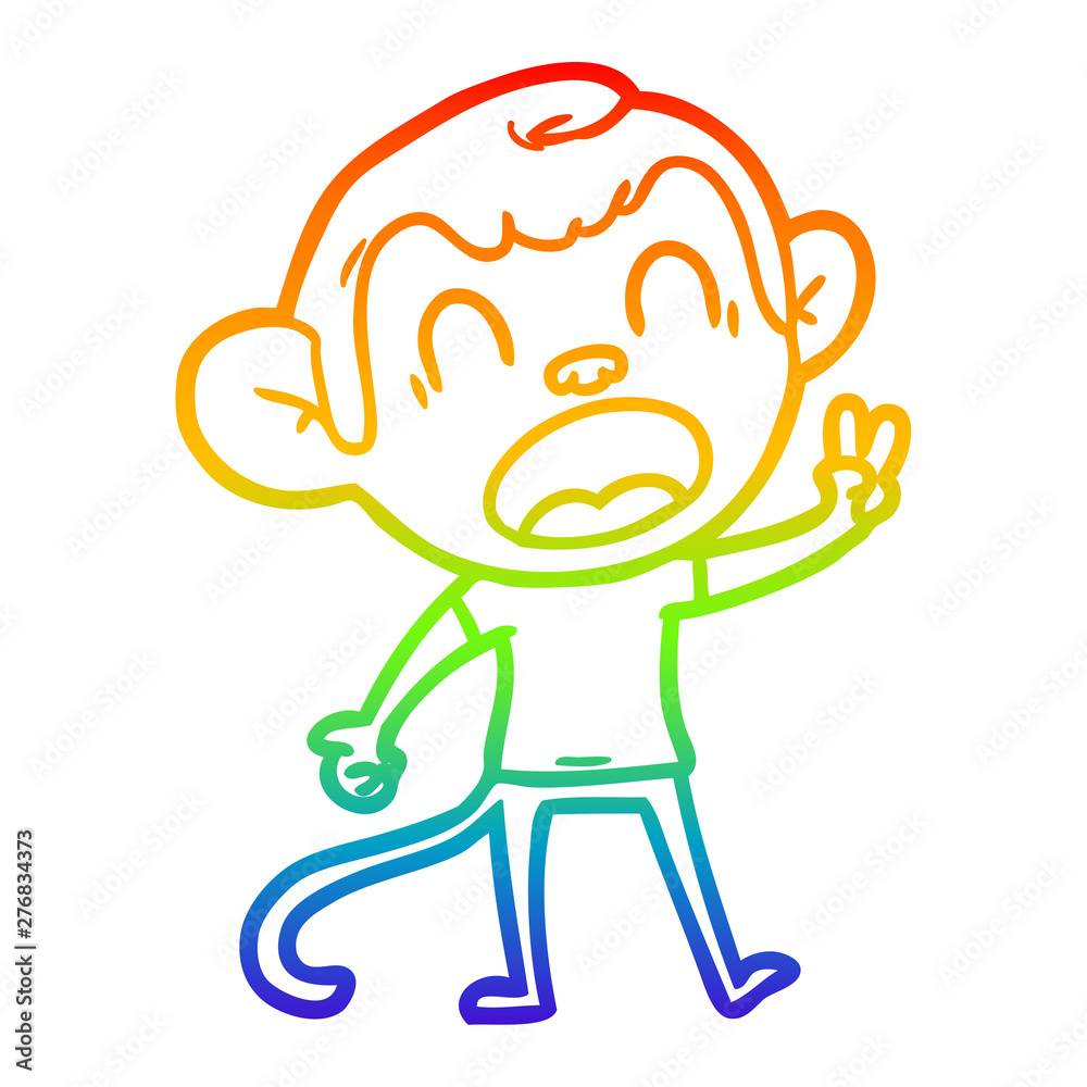 rainbow gradient line drawing shouting cartoon monkey rainbow gradient line drawing shouting cartoon monkey