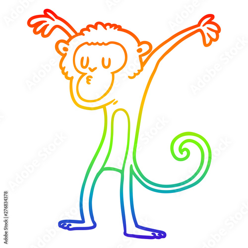 rainbow gradient line drawing cartoon monkey