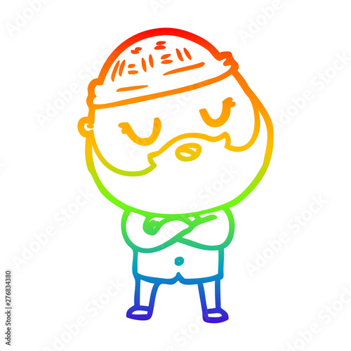 rainbow gradient line drawing cartoon man with beard