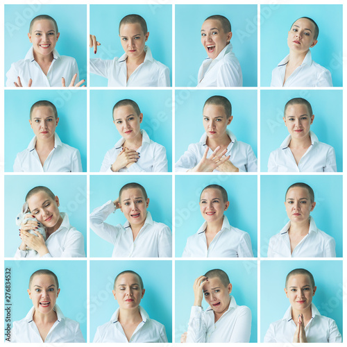 Human expression, facial emotions. Set with portraits