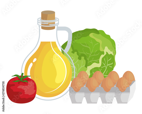 oilve oil with eggs and vegetables healthy food icons photo