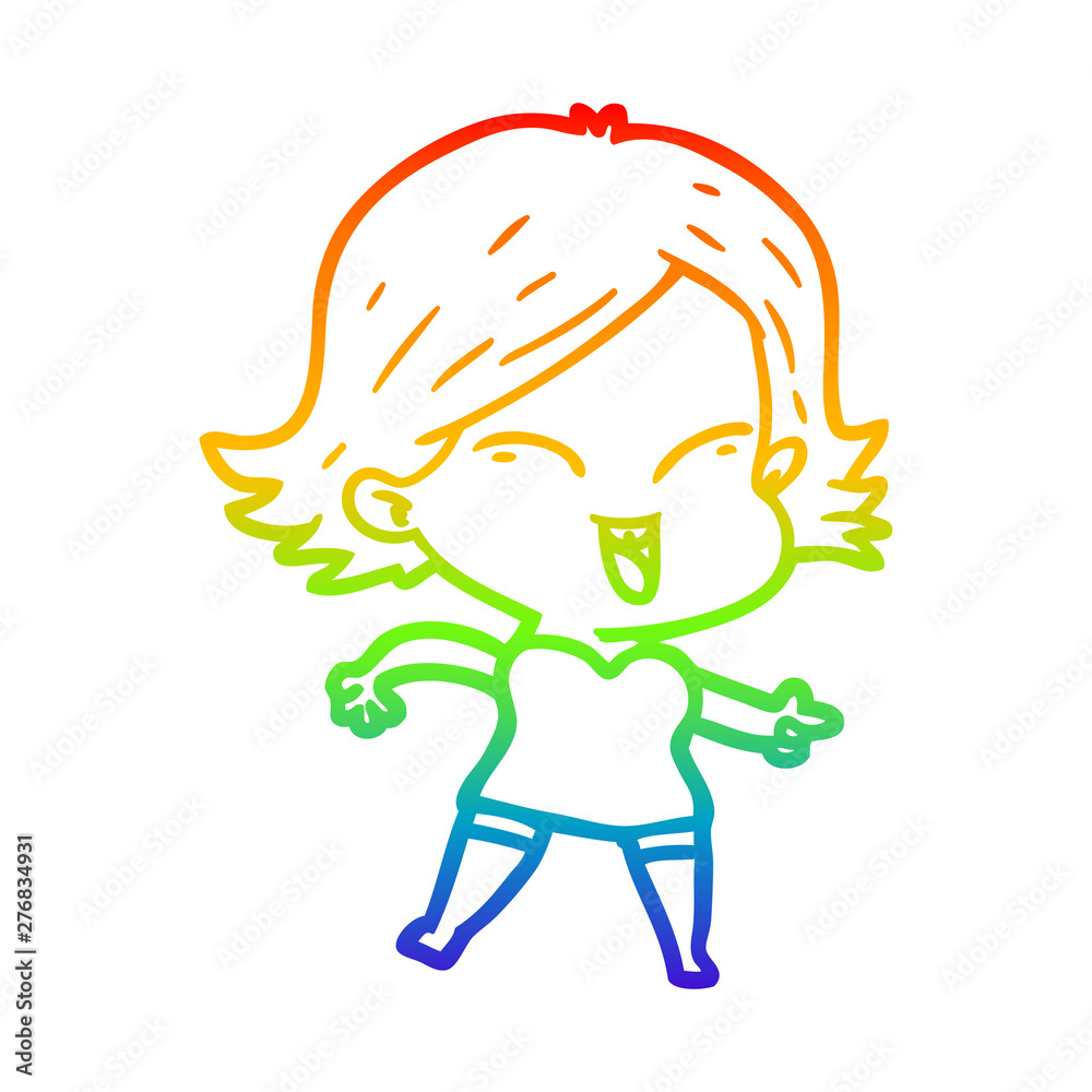 rainbow gradient line drawing happy cartoon girl