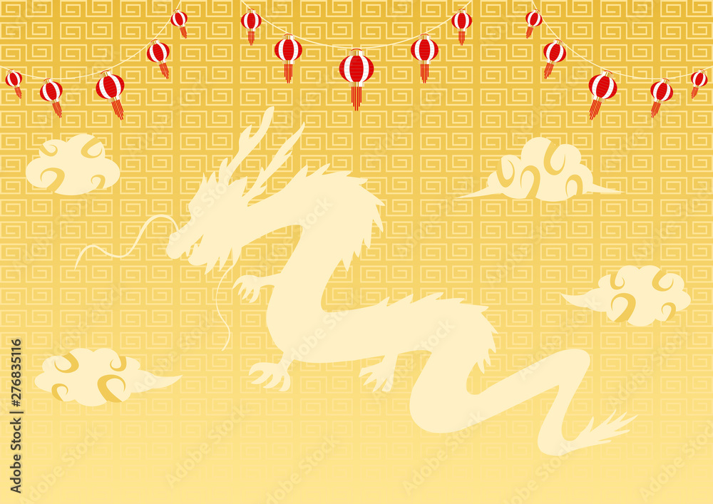 中華風提灯龍雷文背景stock Vector Adobe Stock