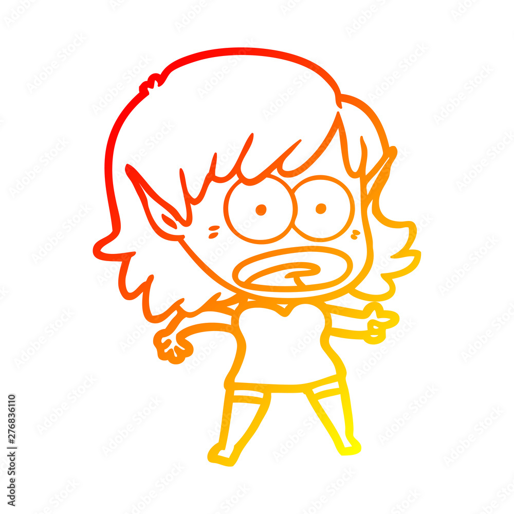 warm gradient line drawing cartoon shocked elf girl warm gradient line drawing cartoon shocked elf girl