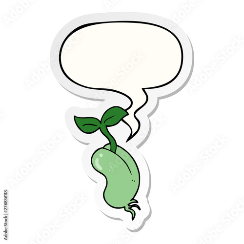 cartoon sprouting seed and speech bubble sticker