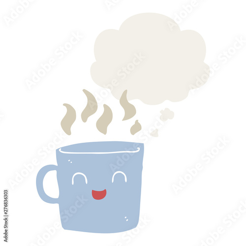 cute coffee cup cartoon and thought bubble in retro style
