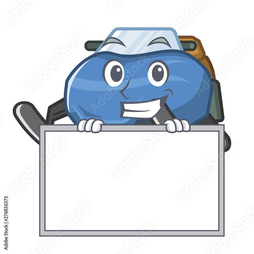 Grinning with board snowmobile in the a character shape