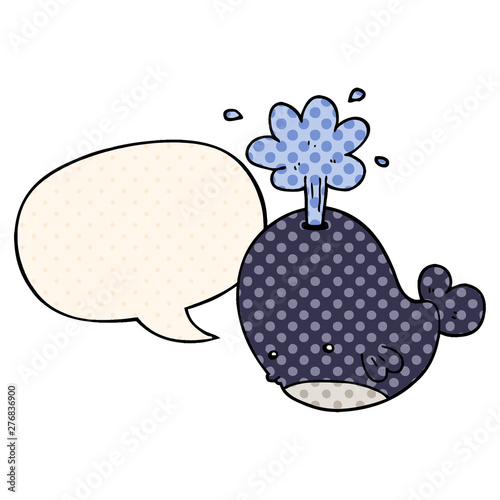cartoon spouting whale and speech bubble in comic book style