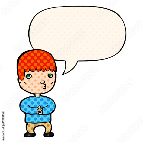cartoon man thinking and speech bubble in comic book style