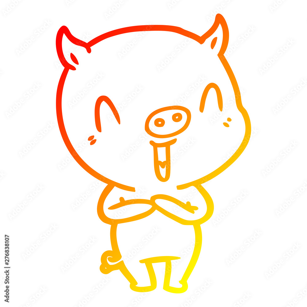 Obraz premium warm gradient line drawing happy cartoon pig