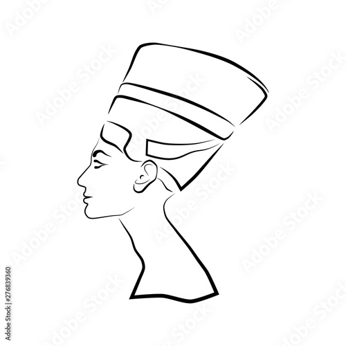 Cleopatra or Nefertiti. Egyptian queen isolated on white background. Line style.