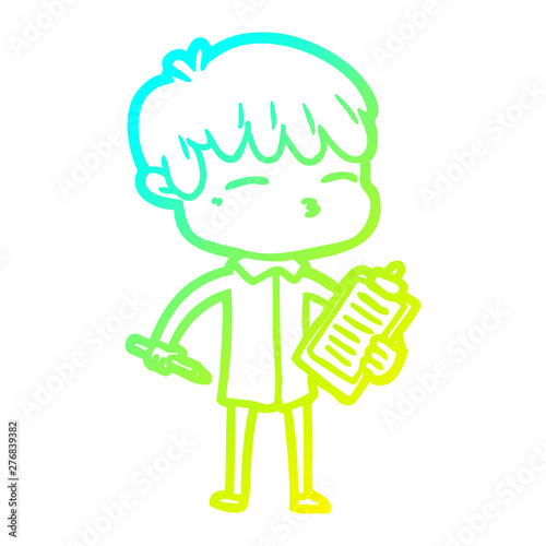 cold gradient line drawing cartoon curious boy