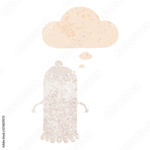 cartoon ghost and thought bubble in retro textured style
