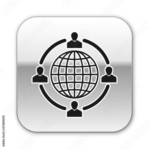 Black Outsourcing concept icon isolated on white background. Cooperation sign. Idea of teamwork and investment. Silver square button. Vector Illustration