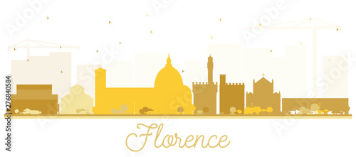Florence Italy City Skyline Silhouette with Golden Buildings Isolated on White.