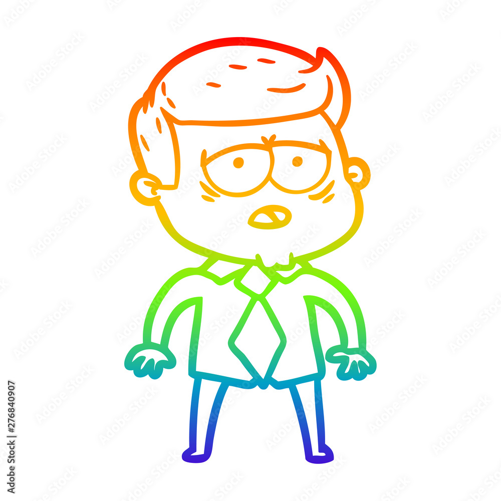 rainbow gradient line drawing cartoon tired man rainbow gradient line drawing cartoon tired man