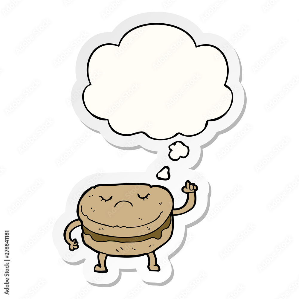 cartoon biscuit and thought bubble as a printed sticker