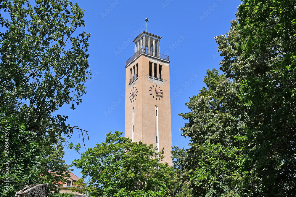 Clock tower of the church near the university of Debrecen