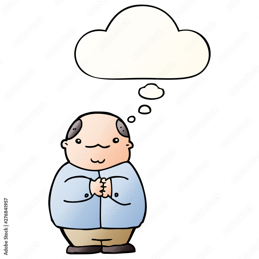 cartoon balding man and thought bubble in smooth gradient style cartoon balding man and thought bubble in smooth gradient style