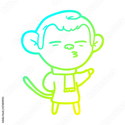 cold gradient line drawing cartoon suspicious monkey