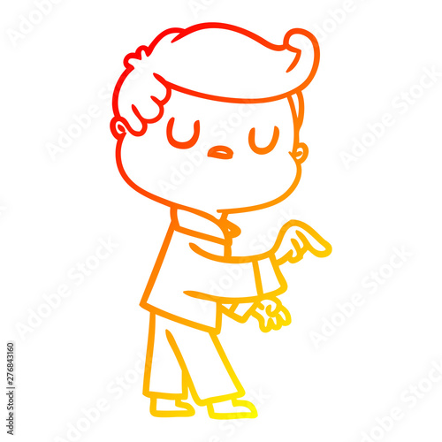 warm gradient line drawing cartoon aloof man pointing finger