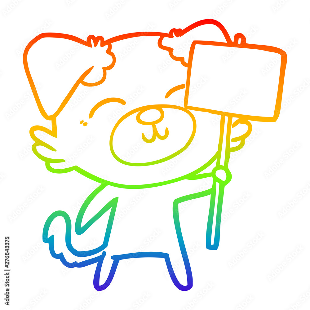 rainbow gradient line drawing cartoon dog with protest sign rainbow gradient line drawing cartoon dog with protest sign