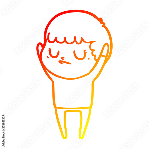 warm gradient line drawing cartoon grumpy boy