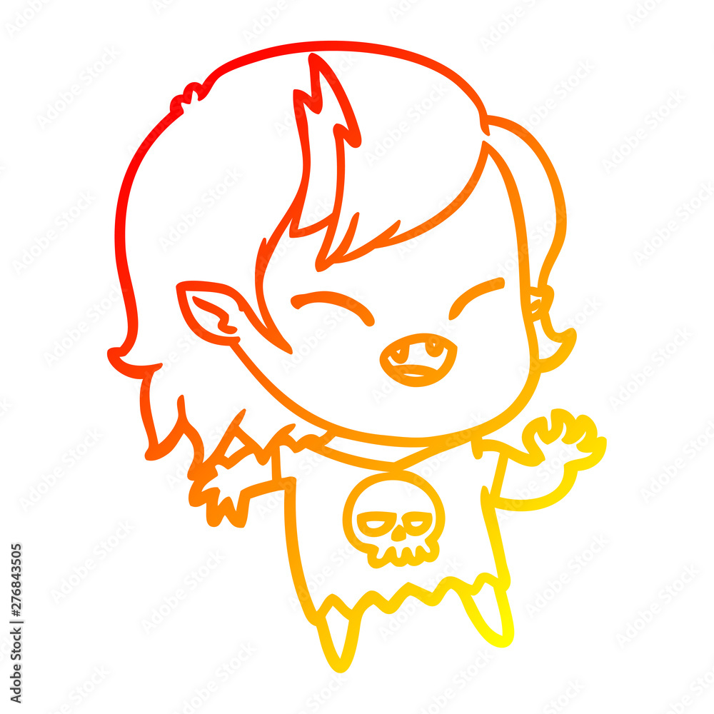 Fototapeta premium warm gradient line drawing cartoon laughing vampire girl