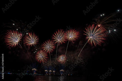 Colorful of fireworks in holiday festival from Pattaya Chonburi Thailand