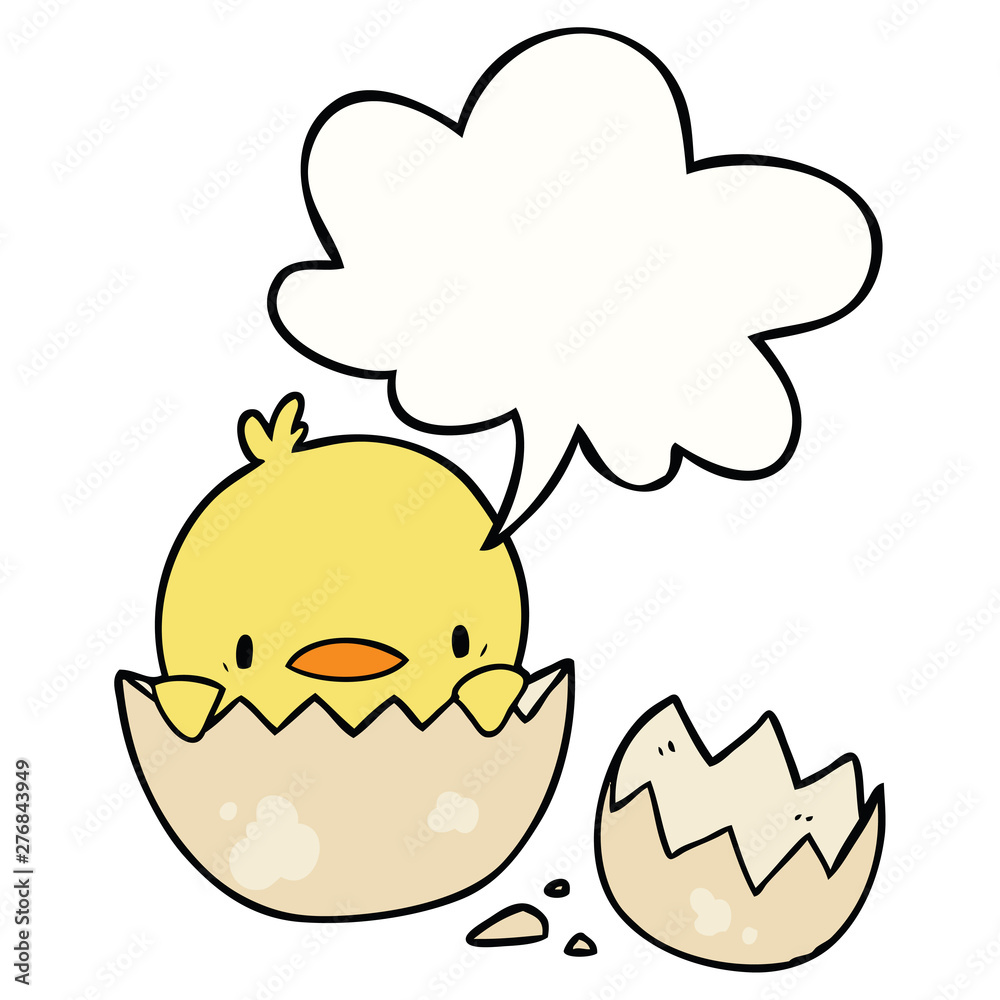cute cartoon chick hatching from egg and speech bubble cute cartoon chick hatching from egg and speech bubble