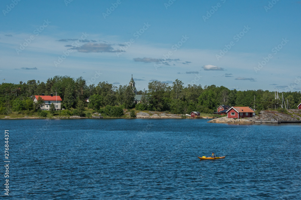 Islands in the Stockholm outer archipelago a sunny sommer day around the bay Bergbofjärden at the island Möja