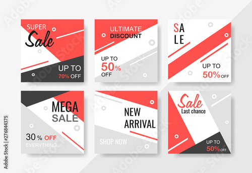 Super set sale and discount promo backgrounds with abstract geometric pattern. Modern promotion web banner for social media and mobile apps. Email and newsletter layouts