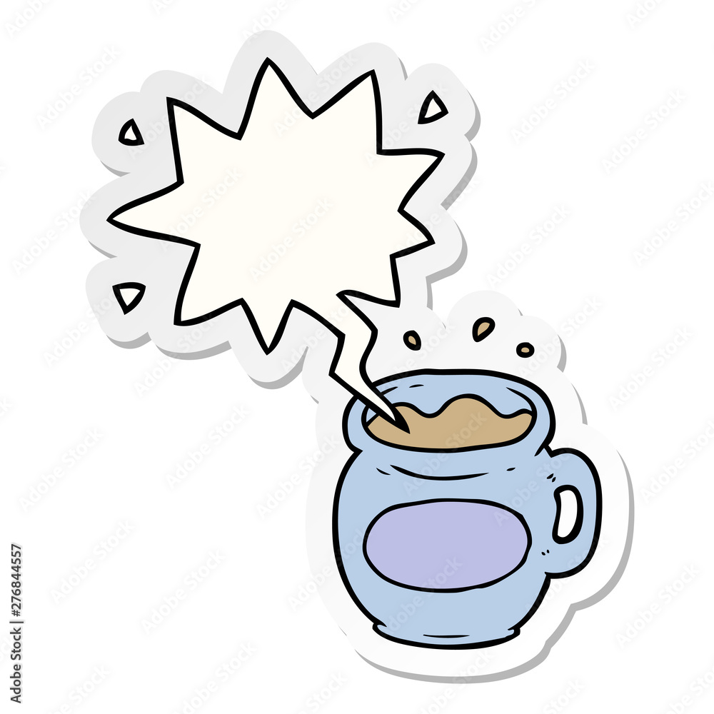 cartoon mug of coffee and speech bubble sticker cartoon mug of coffee and speech bubble sticker