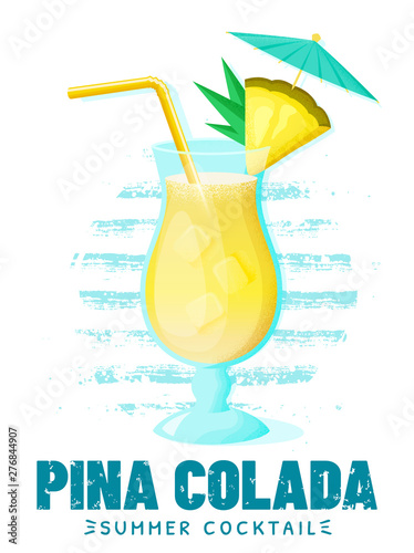 Pina Colada cocktail with pineapple. Vector illustration.