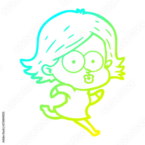 cold gradient line drawing cartoon girl pouting