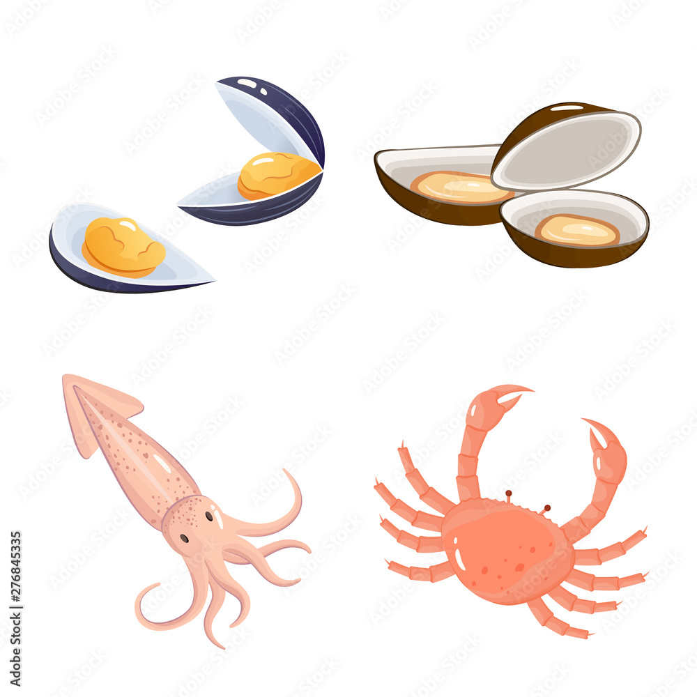 Vector illustration of food and sea logo. Set of food and healthy stock vector illustration.