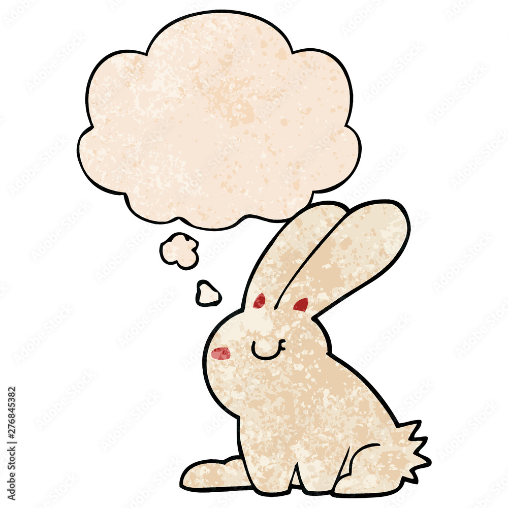 cartoon rabbit and thought bubble in grunge texture pattern style cartoon rabbit and thought bubble in grunge texture pattern style