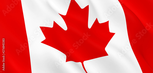 National Fabric Wave Closeup Flag of Canada Waving in the Wind. 3d rendering illustration.