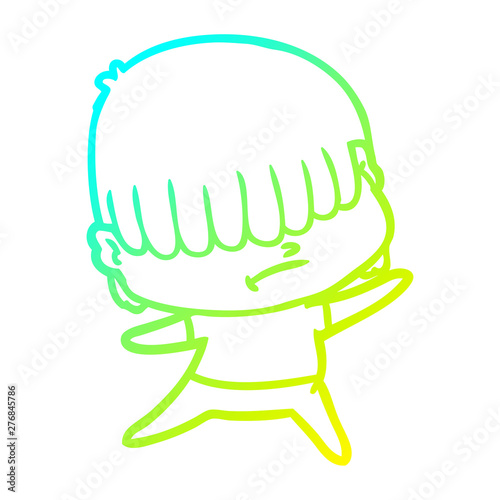 cold gradient line drawing cartoon boy with untidy hair