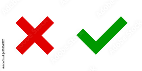 Set of red X and green check mark icons. Cross and tick symbols isolated on white background.